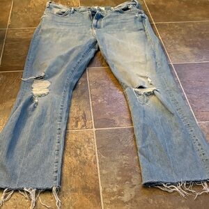 MOTHER Light Blue Distressed Straight Leg Jeans
